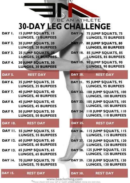 30 Day Leg Challenge Calendar