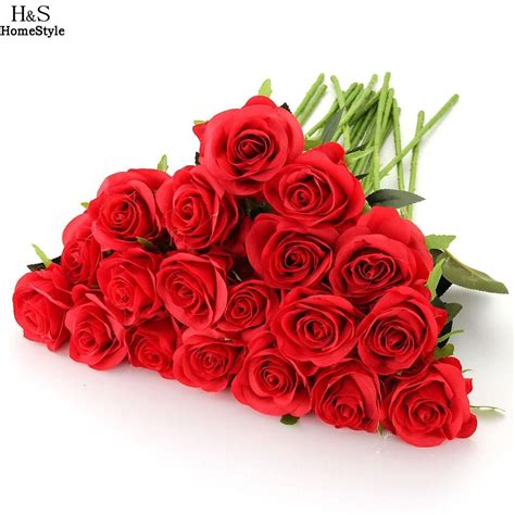 Wholesale 20pcslots Red Rose Artificial Flowers Real Looking Faux