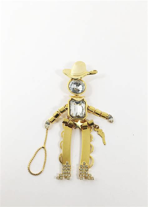 Rhinestone Cowbabe Brooch Vintage S S Articulated Gold Tone Western Rodeo Pin Rancher