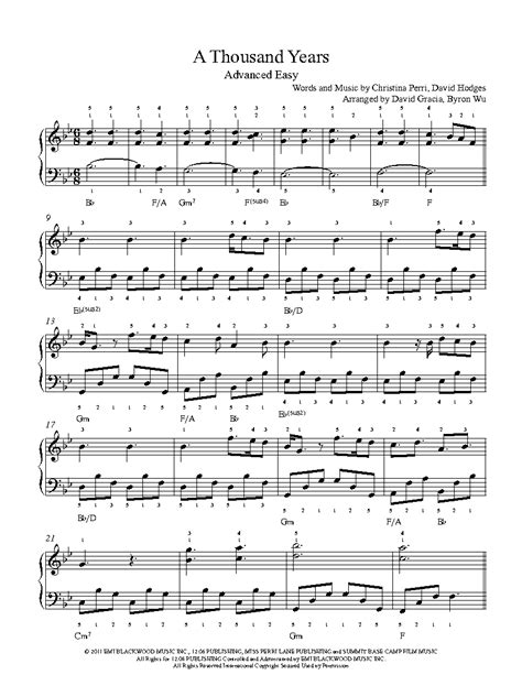A Thousand Years By Christina Perri Piano Sheet Music