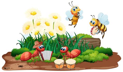 Insect Music Band Playing In Nature Stock Vector Illustration Of