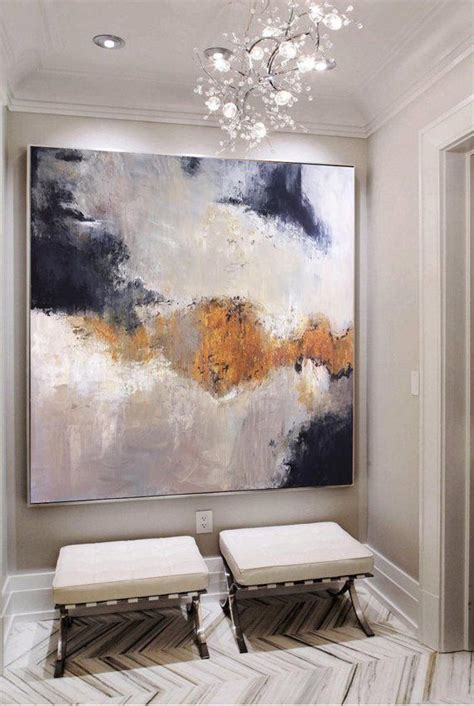 Light Blue Abstract Painting Beige And Gold Abstract Painting Interior