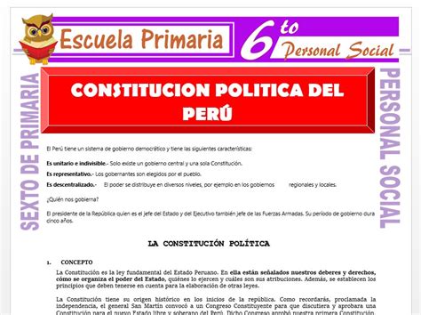 Constitución Político Del Perú Para Sexto De Primaria Escuela Primaria