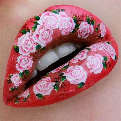 Pretty Red Lips Wpink Rose Lip Art By Vlada Mua ♡♥♡♥♡♥ Beauty Lips
