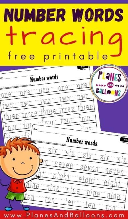 Tracing Number Words 1 10 Worksheets Pdf Planes And Balloons