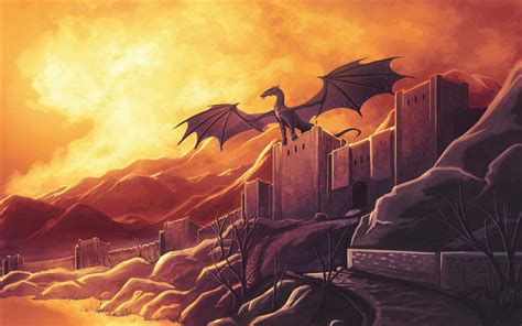 Download Wallpapers Dragon Castle Artwork Mountains Great Wall