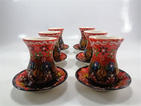 Turkish Tea Set Tea Cups Ceramic Tea Cups Pottery Tea Etsy