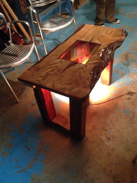 We offer several lines of lighted tables in many forms: Finished coffee table with 4x4 posts & under lit ledge ...