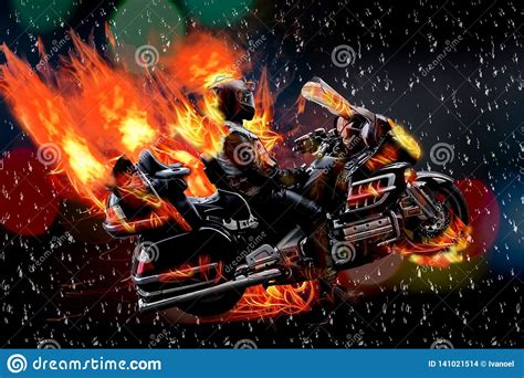 Motorcyclist On Fire As From The Movie Ghost Rider Stock Illustration