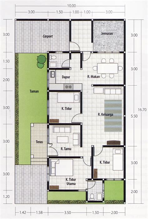 41 Desain Denah Rumah Minimalis Modern 1 Lantai 3 Kamar Tidur