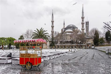 Snowy Day In Sultanahmet Square Istanbul Turkey Stock Image Image