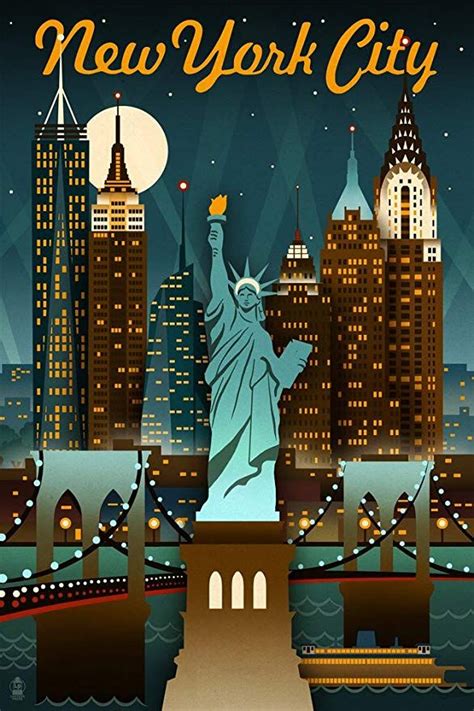 New York Retro Skyline 9x12 Art Print Wall Decor Travel