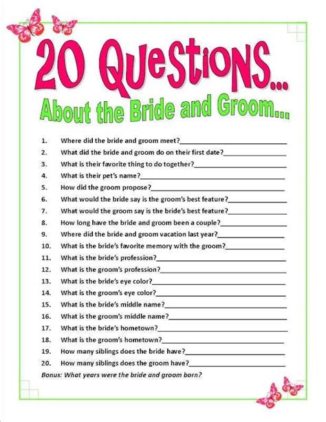 These amusing wedding shoe game questions are sure to induce endless fun at the wedding. Bridal Shower Games Bubble Gum Questions | Wedding Ideas ...