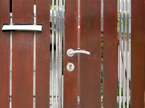 Modern Fence Door With Handle And Key Lock Stock Image Image Of Iron