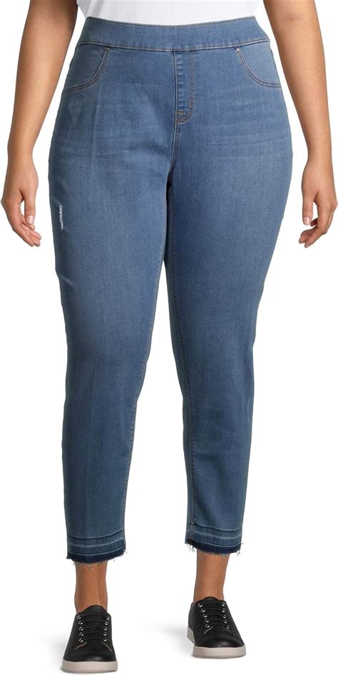 Terra And Sky Womens Plus Size Denim Pull On Skinny Jeans With Tummy Control Light Denim 3x At