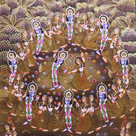 Lord Krishna Raas Leela With Gopis Shrinathji Pichwai Painting Etsy