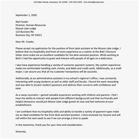 Career specific examples · helpful tips at each step Application Letter For Hotel Front Desk | Form Template ...
