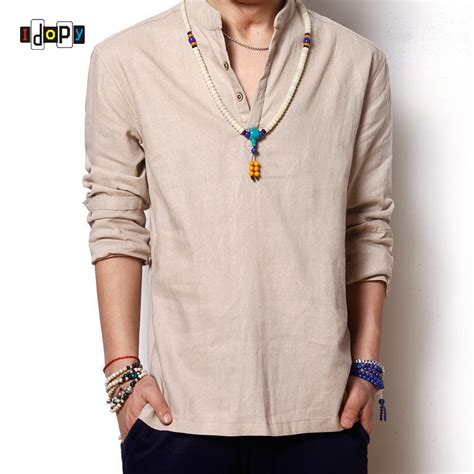 summer men`s linen cotton blended outerwear mandarin collar breathable comfy traditional chinese