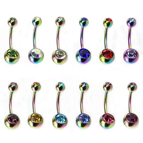 6pcslot Rainbow Surgical Steel Belly Button Ring Fashion Sexy Woman Cz Zircon Barbell Belly