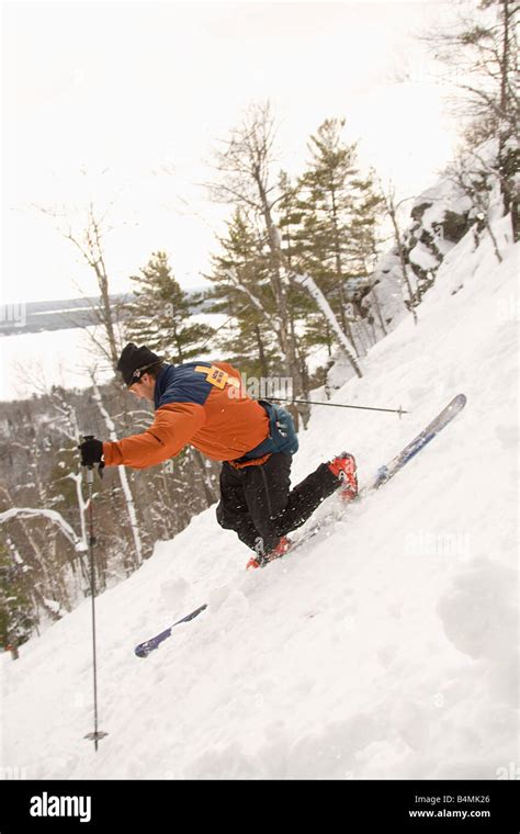 A Telemark Skier In The Extreme Backcountry Section Of Mount Bohemia
