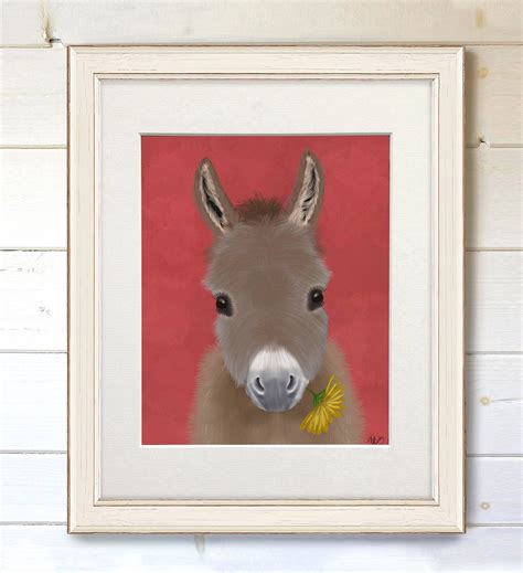 Painting Of Donkey Donkey Yellow Flower Donkey Poster Etsy