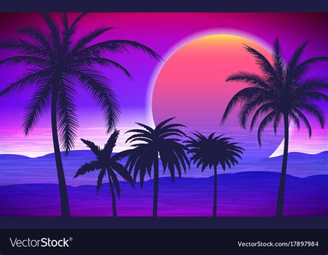 Palm Trees On Tropical Sunrise Royalty Free Vector Image