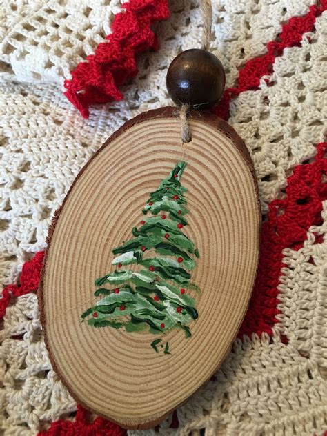 Christmas Ornament Hand Painted Wood Slice Christmas Tree Etsy