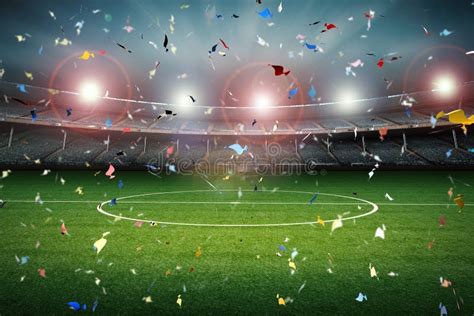Confetti Celebration With Soccer Field Background Stock Illustration