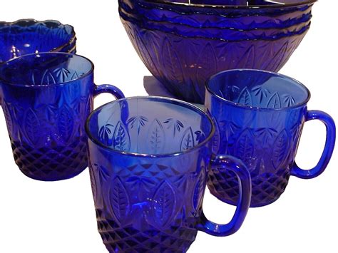 13 Pc Avon Royal Sapphire Plates Bowls Tumblers Cobalt Blue Glassware France Ebay