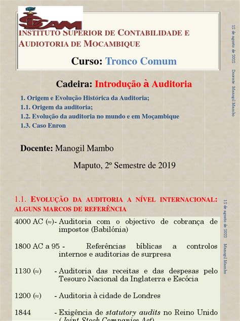 Origem E Evolucao Da Auditoria 05 De 08 19 Pdf Comissão De Valores