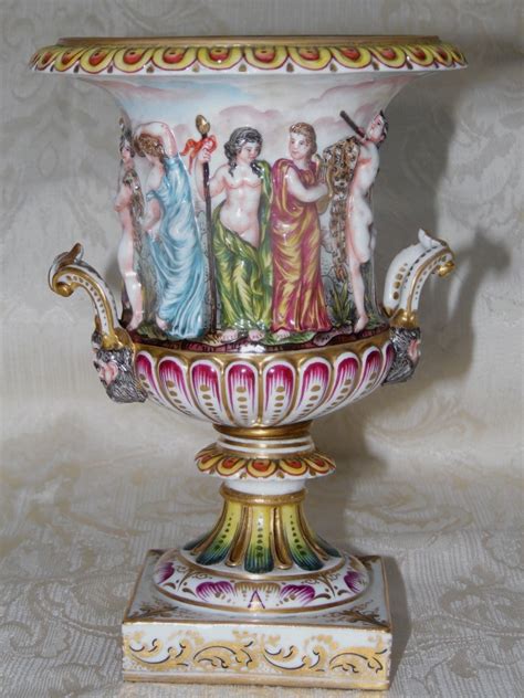 Vintage Keramos Capodimonte Vase Urn Nude Figurines Handle Italy