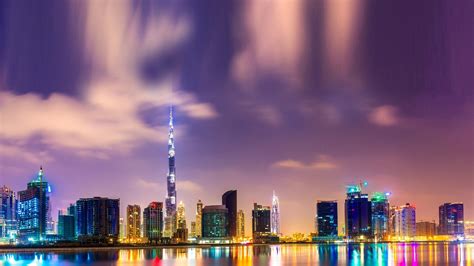 Beautiful Night In Dubai Burj Khalifa High Rise Buildings Lights