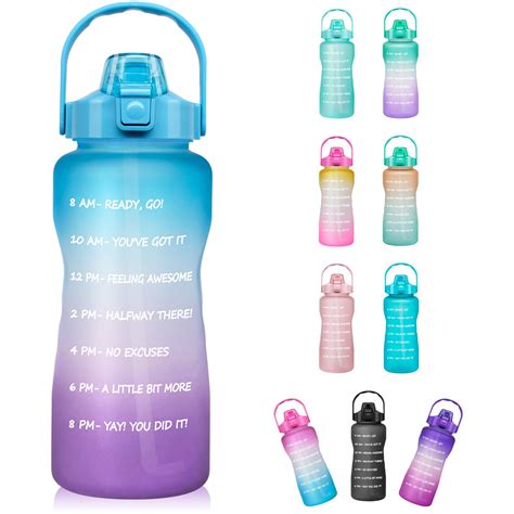 Half Gallon Motivational Water Bottle With Straw Time Marker 64 Oz