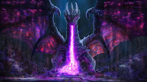 Fantasy Pink And Blue Dragon Is Breathing A Fire Hd Dreamy Wallpapers
