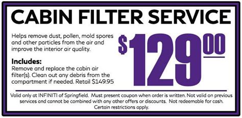 Infiniti In Cabin Air Filter Replacement Coupon Springfield Mo