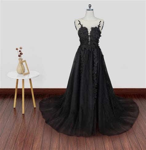 Black Lace Prom Dresses Black Lace Long Formal Evening Etsy