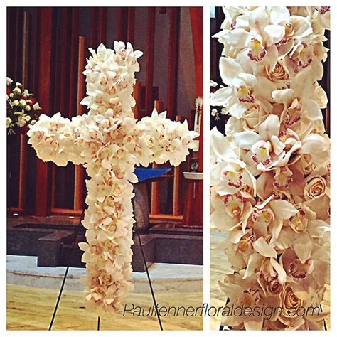 Funeral Cross With Vandela Roses And Cymbidium Orchids