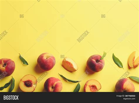 Fresh Ripe Peaches Image And Photo Free Trial Bigstock