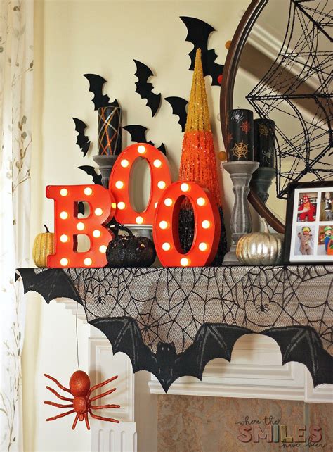 Halloween Mantel Decor Pumpkins And Spiders And Bats Oh My Halloween