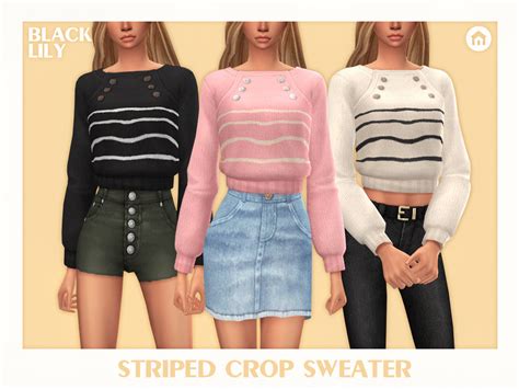 Striped Crop Sweater By Black Lily From Tsr Sims 4 Downloads