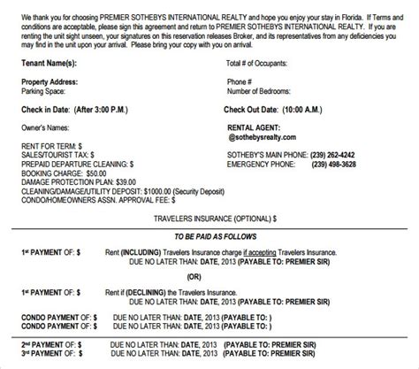 sample short term rental agreements sample templates