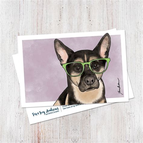 cute german shepherd wearing glasses illustrated watercolor etsy