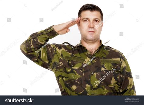 Army Soldier Saluting Isolated On White Stock Photo 193008806