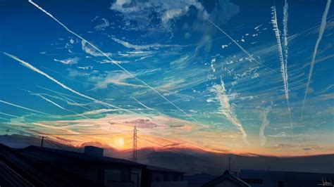 Wallpaper Scenic Clouds Sky Anime Landscape Sunset Resolution