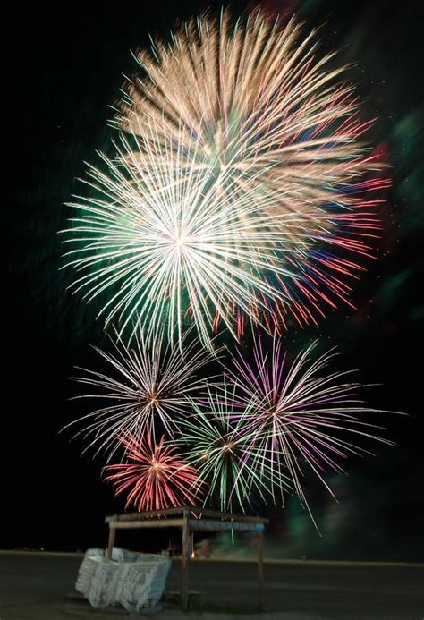 Fireworks Over Beach On Independence Day Stock Image Image Of