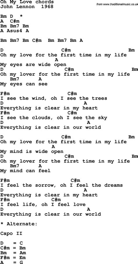 Song Lyrics With Guitar Chords For Oh My Love