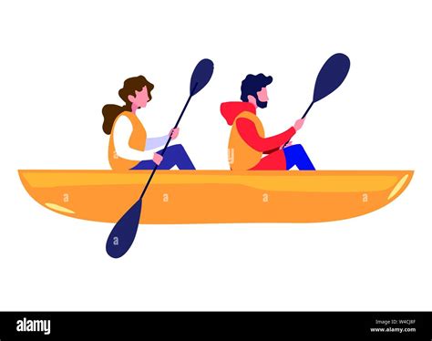 Man And Woman Rowing A Boat Vector Illustration Stock Vector Image