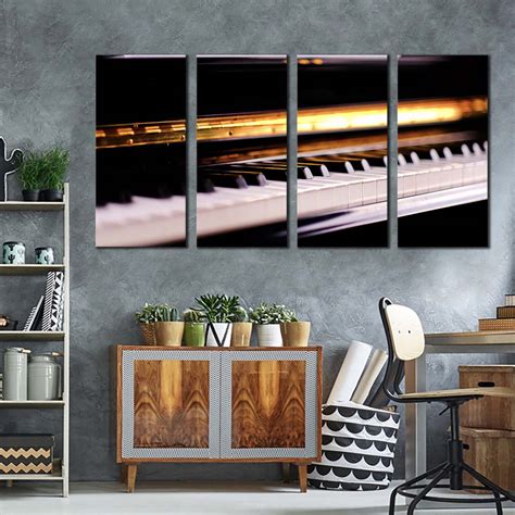 Abstract Piano Canvas Wall Art White Piano Keyboard Notes 4 Piece Can