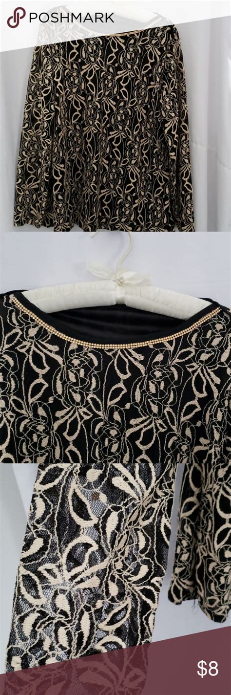 Gold And Black Dress Shirt Rhinestone Neckline The Tag Is Missing But
