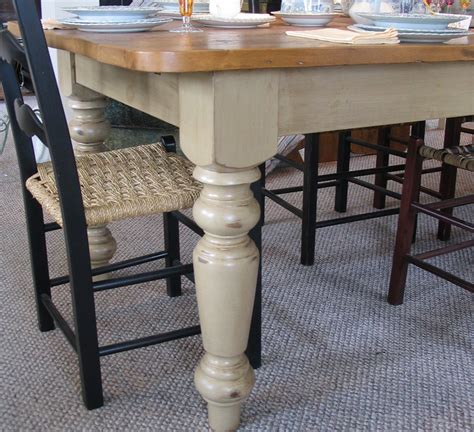 French Country Farm Table With Vintage Pine Wood Top And 5 Inch Thick